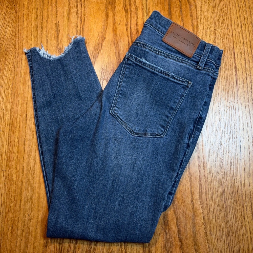 Lucky Brand Ava Mid Rise Skinny‎ Jeans Womens 10/30 Ankle Distress Raw Hem Denim